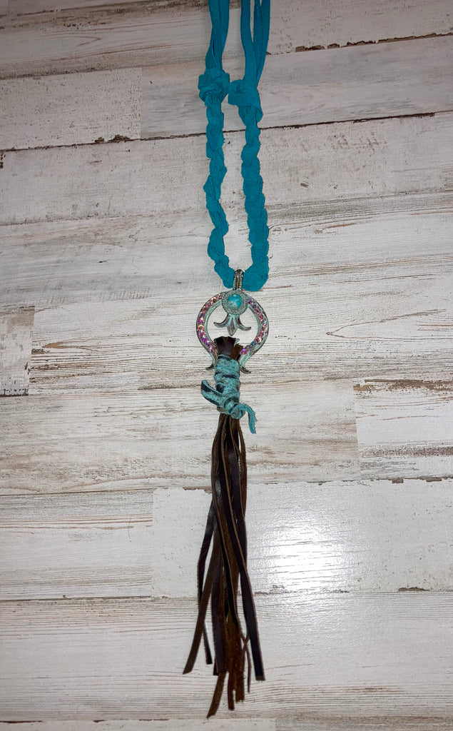 Rare Bird Leather Turquoise Necklace w/Bling Accent