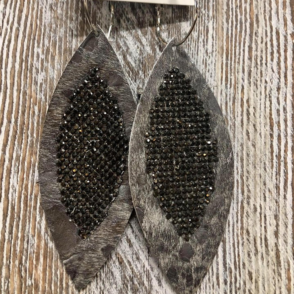 Leather & Crystal Teardrop Earring